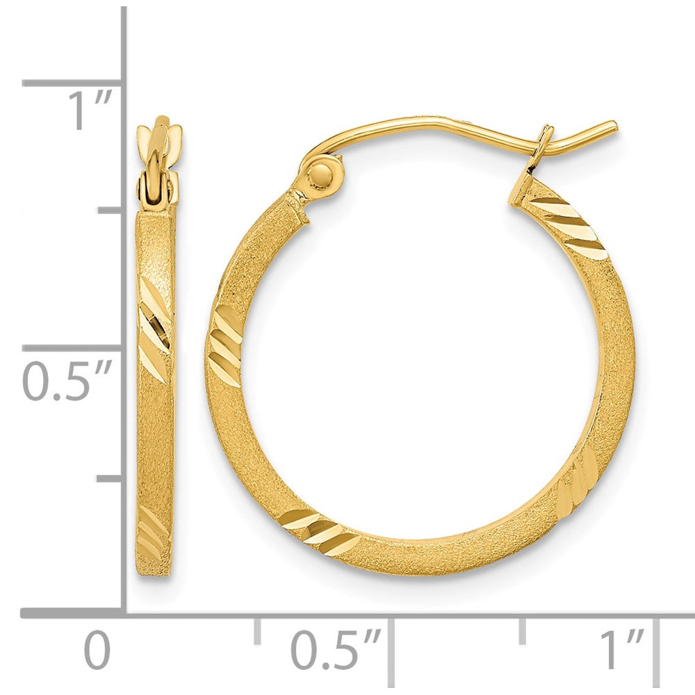 14k Satin Diamond-cut Square Tube Hoop Earrings