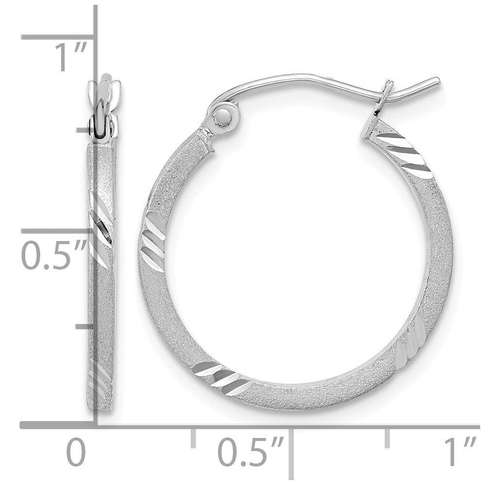 14k White Gold Satin Diamond-cut Square Tube Hoop Earrings