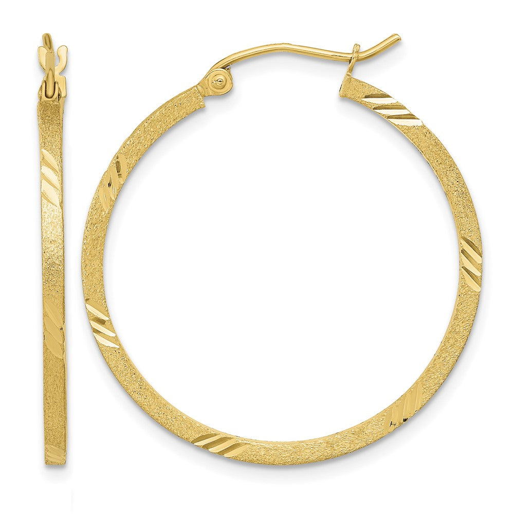 14k Satin Diamond-cut Square Tube Hoop Earrings
