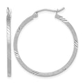 14k White Gold Satin Diamond-cut Square Tube Hoop Earrings