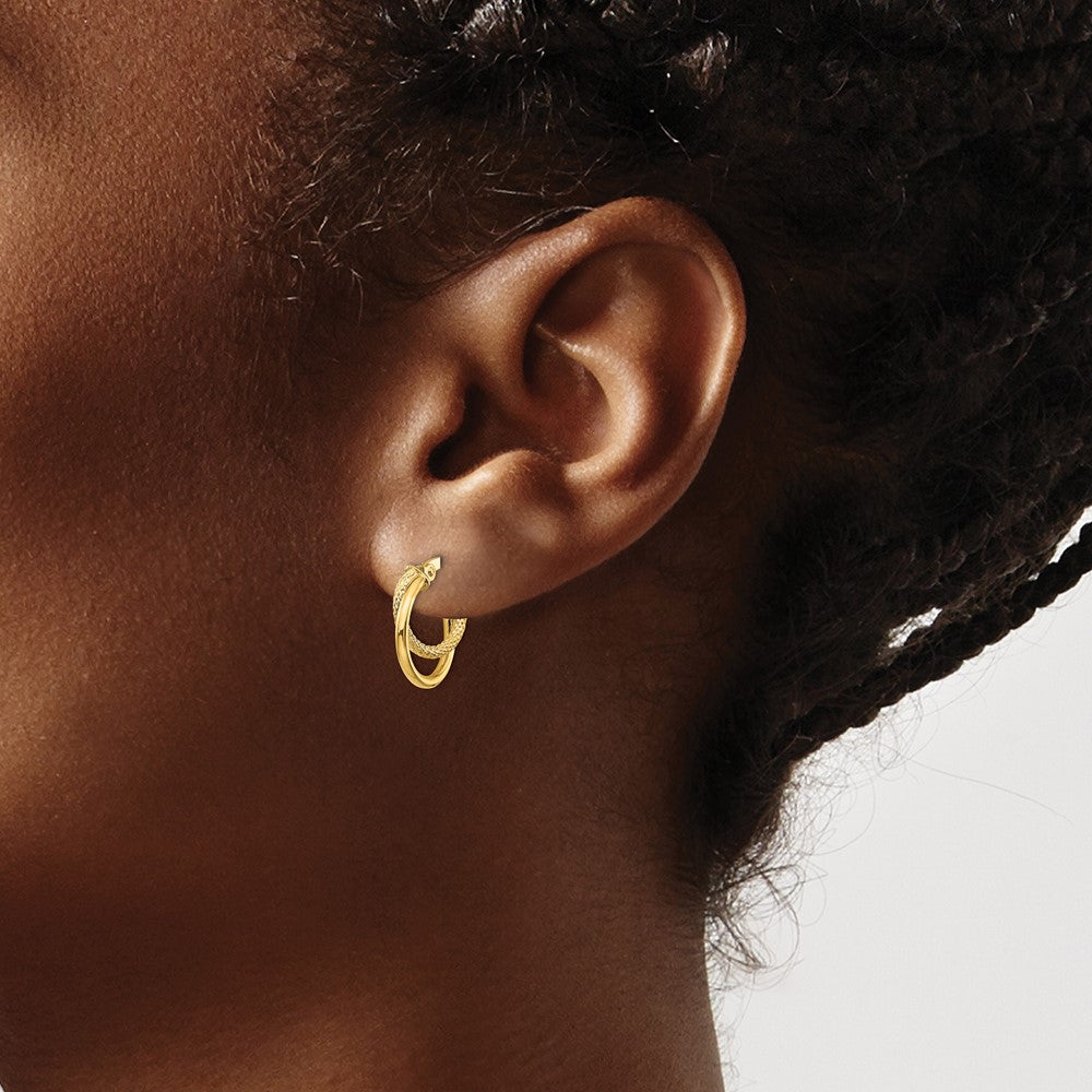 14K Polished Diamond-cut Hoop Earrings