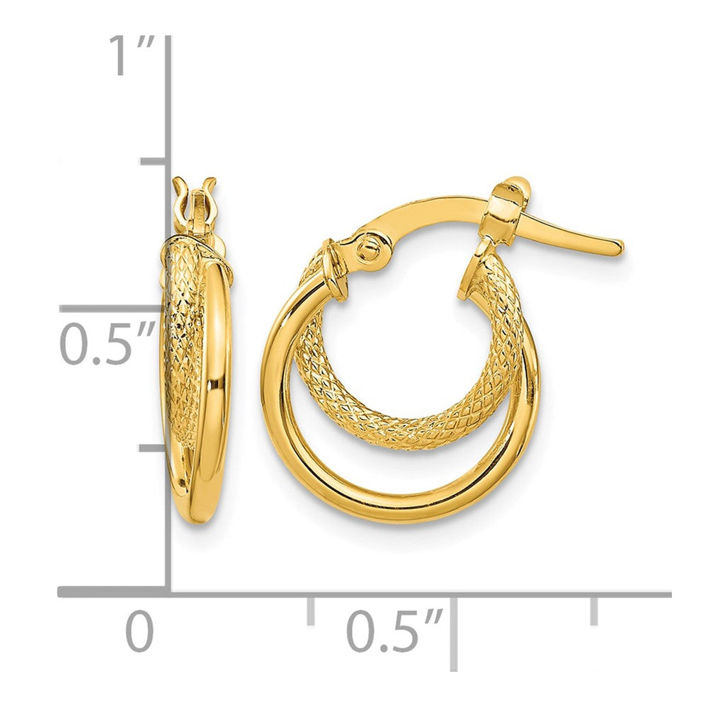 14K Polished Diamond-cut Hoop Earrings