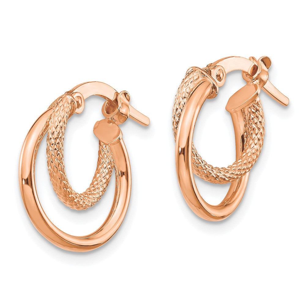 14K Rose Gold Polished Diamond-cut Hoop Earrings