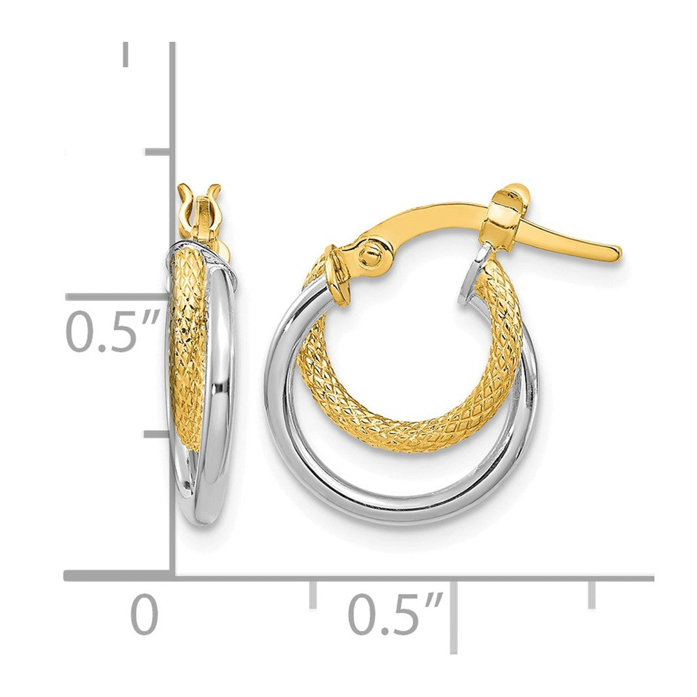 14K Two-tone Polished Diamond-Cut Hoop Earrings
