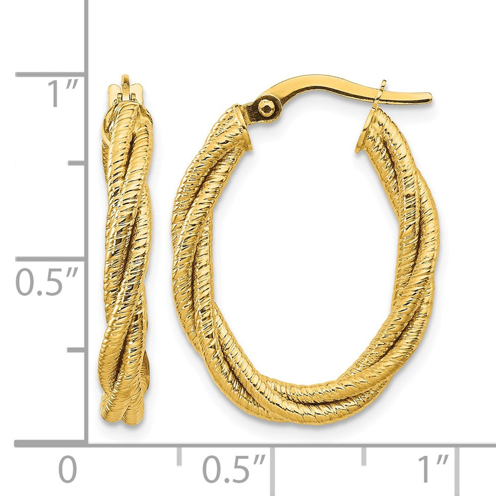 14k Polished Textured Twisted Oval Hoop Earrings