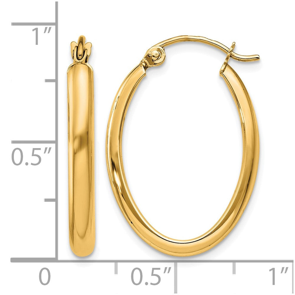 14k Polished 2.75mm Oval Tube Hoop Earrings