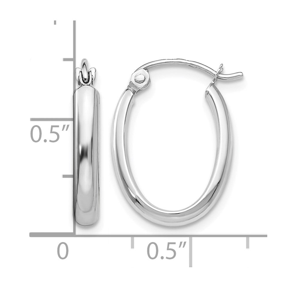 14k White Gold Polished 2.75mm Oval Tube Hoop Earrings