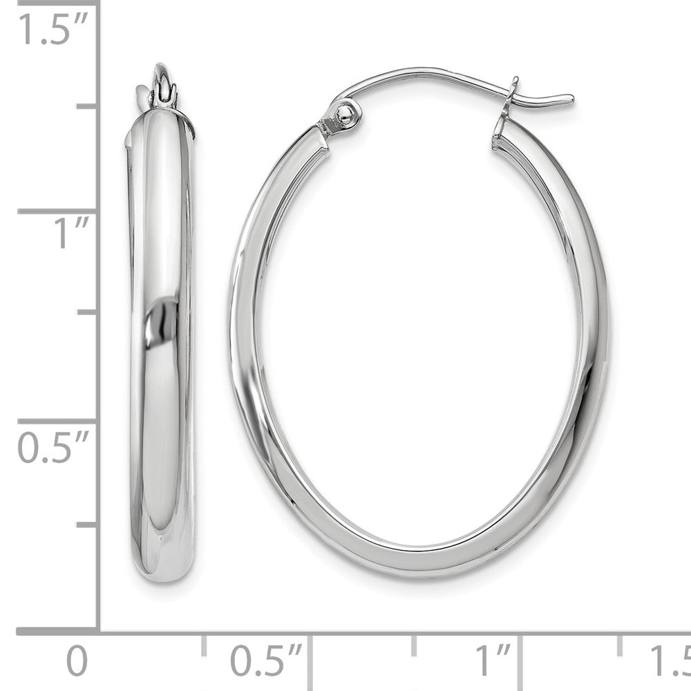 14k White Gold Polished 3.75mm Oval Tube Hoop Earrings