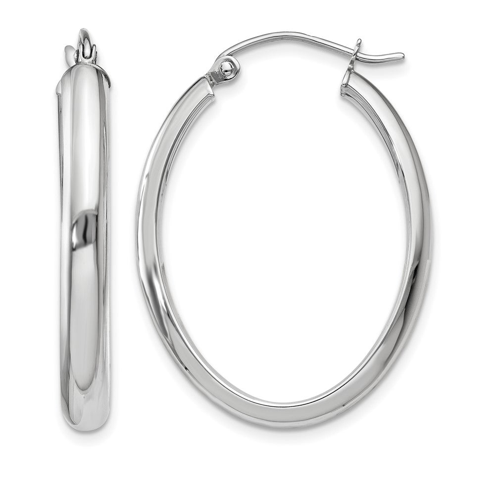 14k White Gold Polished 3.75mm Oval Tube Hoop Earrings