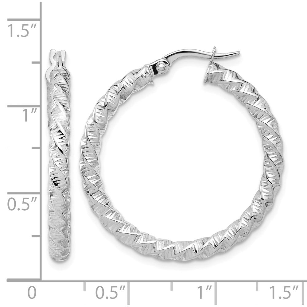 14k White Gold Polished 3mm Twisted Hoop Earrings