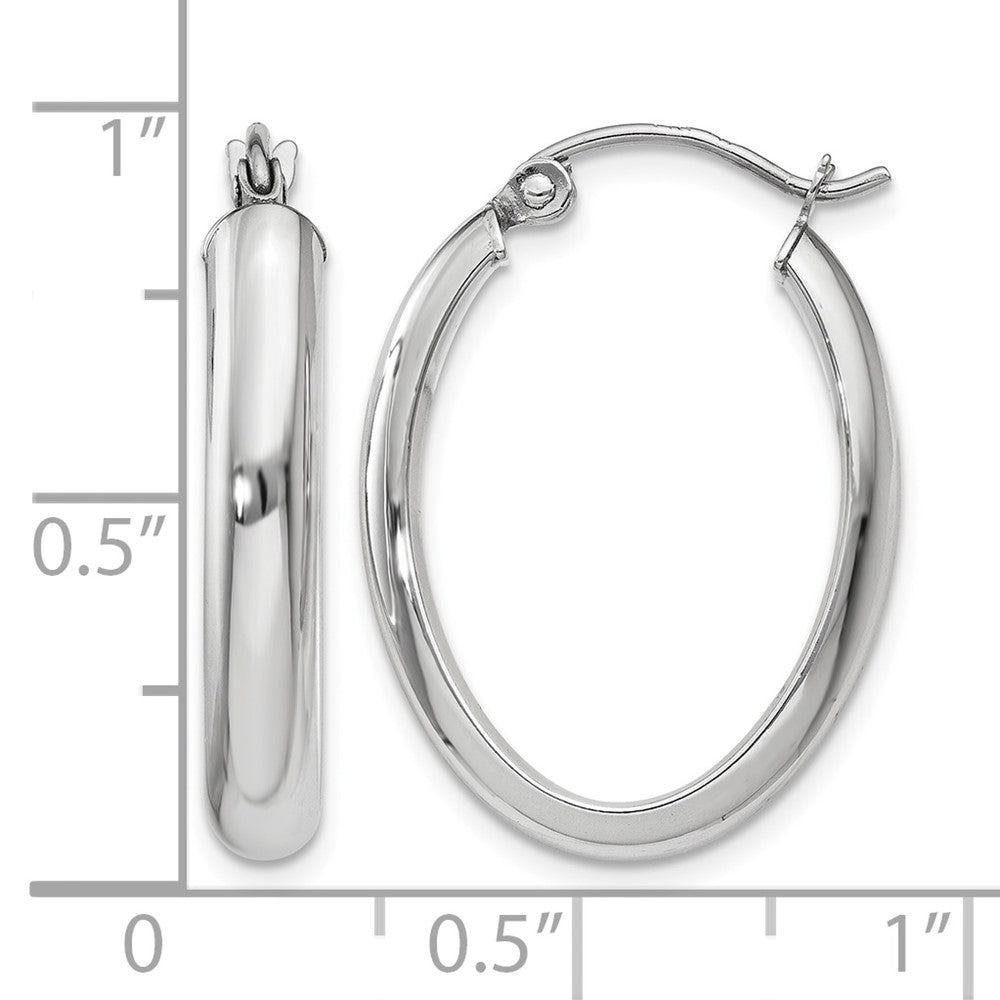 14k White Gold Polished 3.75mm Oval Tube Hoop Earrings