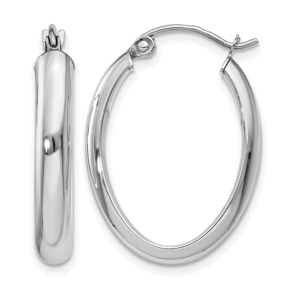 14k White Gold Polished 3.75mm Oval Tube Hoop Earrings
