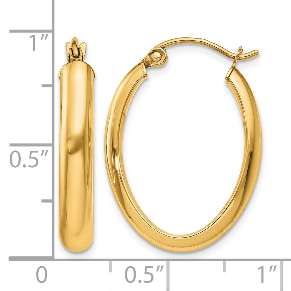 14k Polished 3.75mm Oval Tube Hoop Earrings