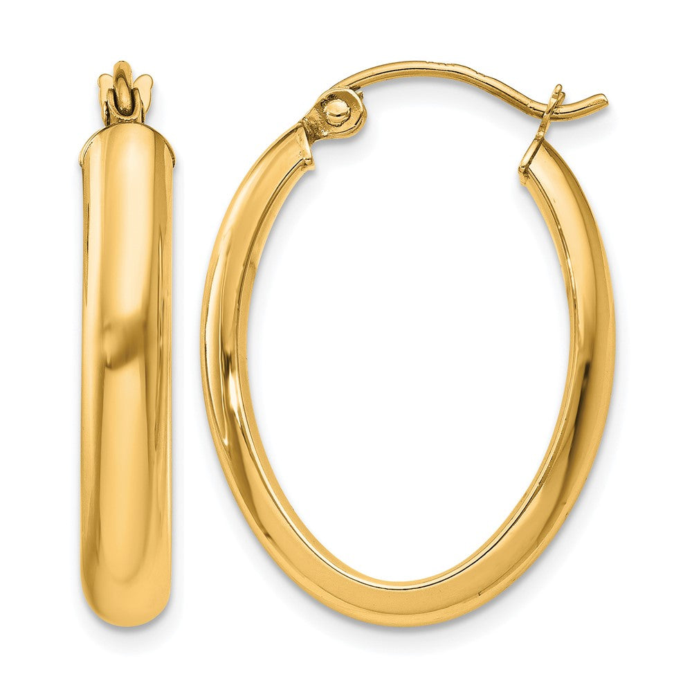 14k Polished 3.75mm Oval Tube Hoop Earrings