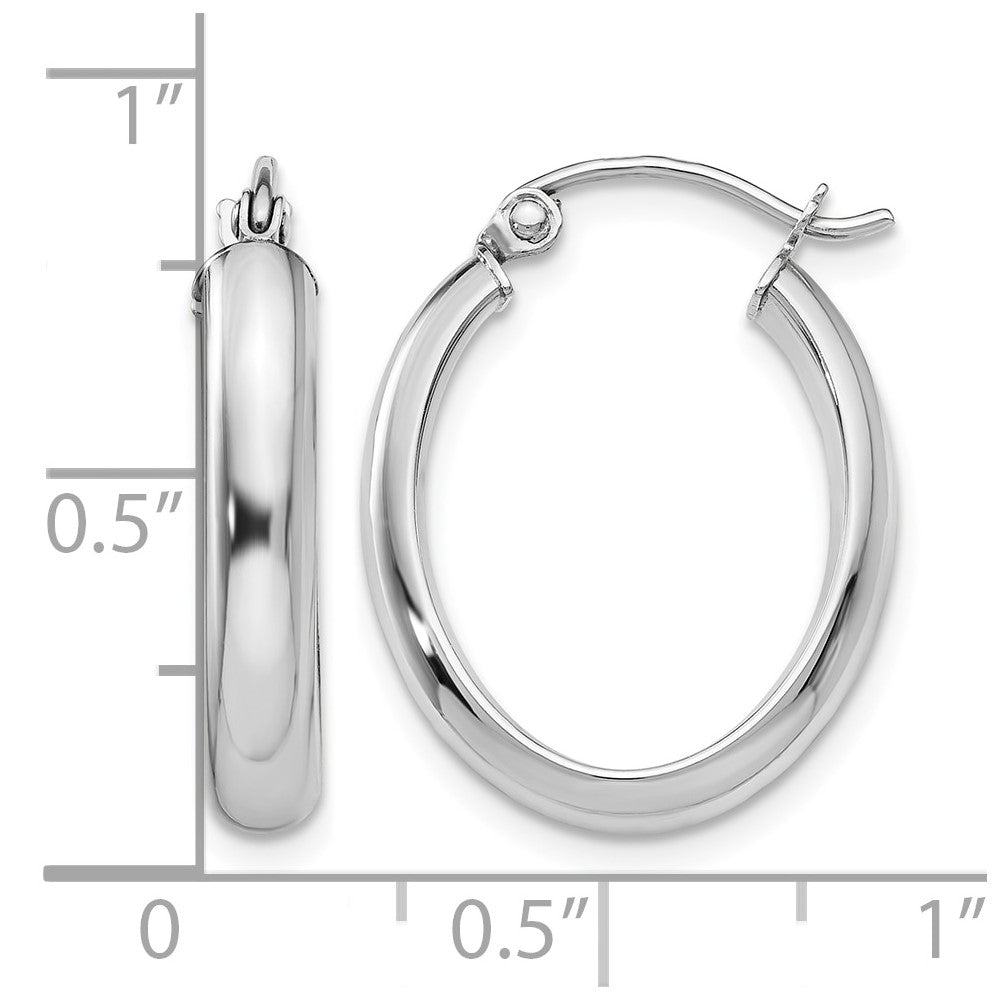 14k White Gold Polished 3.75mm Oval Tube Hoop Earrings
