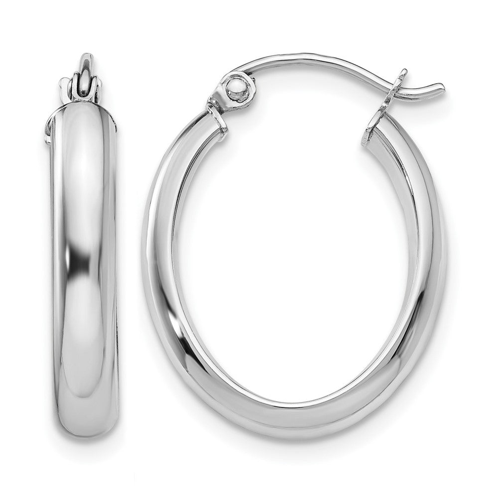 14k White Gold Polished 3.75mm Oval Tube Hoop Earrings