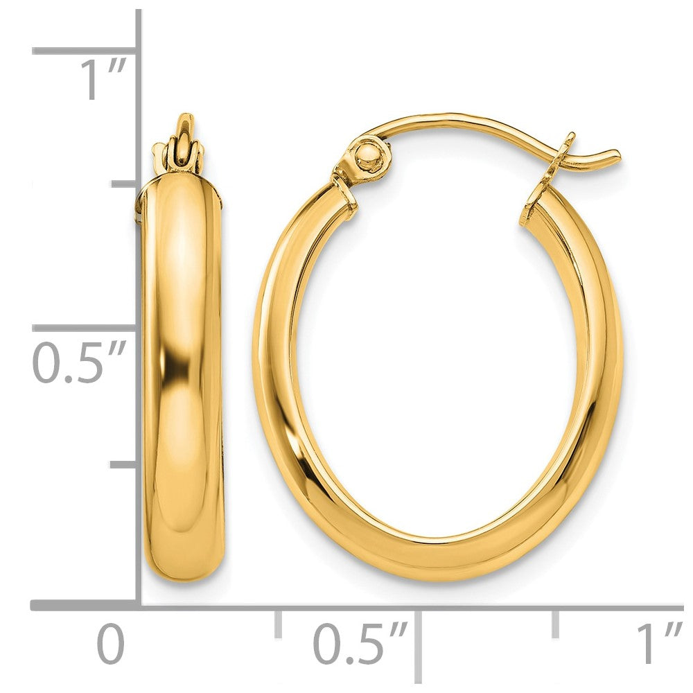 14k Polished 3.75mm Oval Tube Hoop Earrings