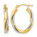 14k Two-tone Polished Rope Twisted Oval Hoop Earrings