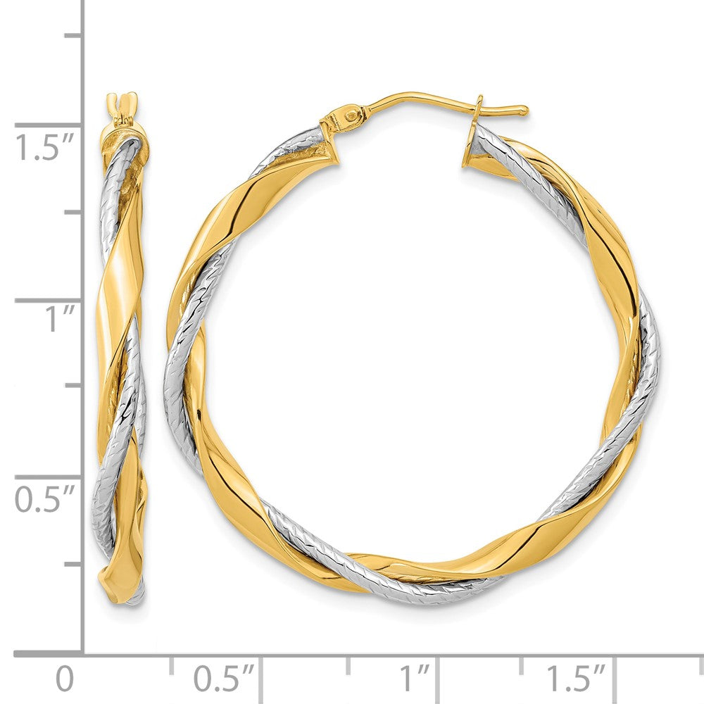 14k Two-tone Polished Rope Twisted Hoop Earrings
