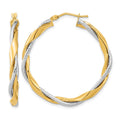 14k Two-tone Polished Rope Twisted Hoop Earrings