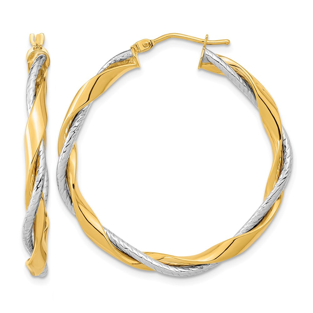 14k Two-tone Polished Rope Twisted Hoop Earrings