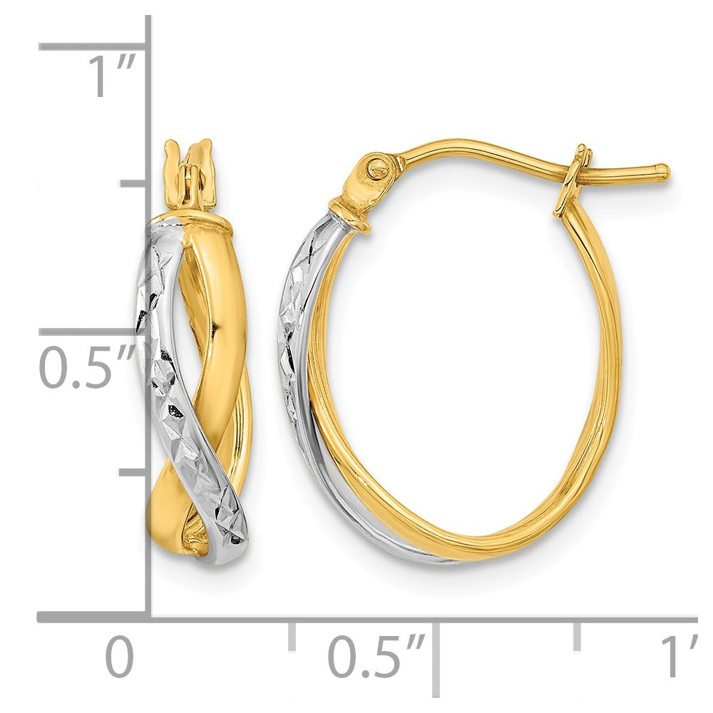 14k Two-Tone Diamond-cut and Polished Hoop Earrings