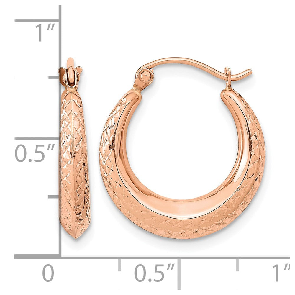 14K Rose Gold Textured Hollow Hoop Earrings