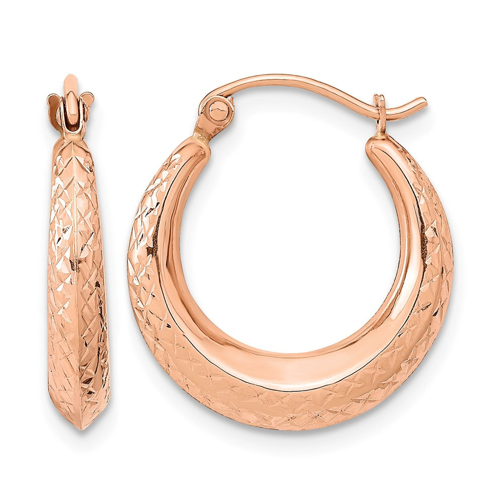 14K Rose Gold Textured Hollow Hoop Earrings