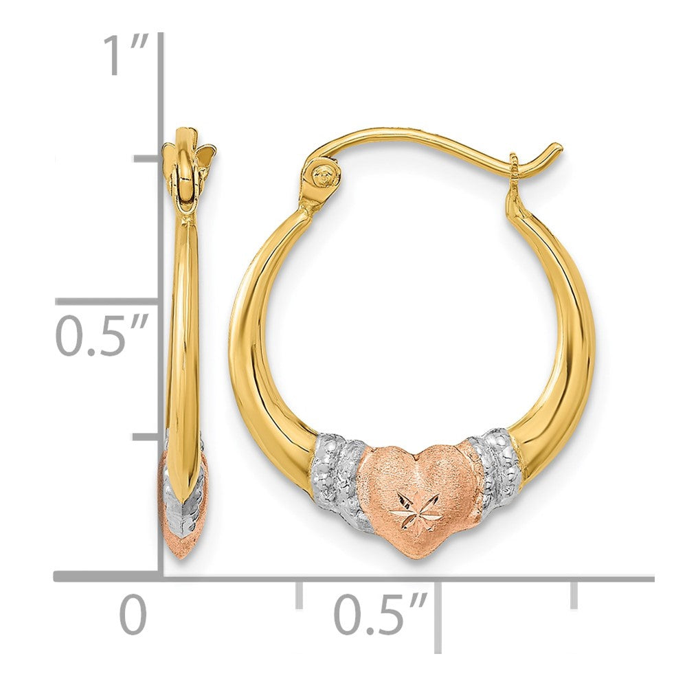 14k Two-tone w/White Rhodium Polished Satin & D/C Hoop Earrings