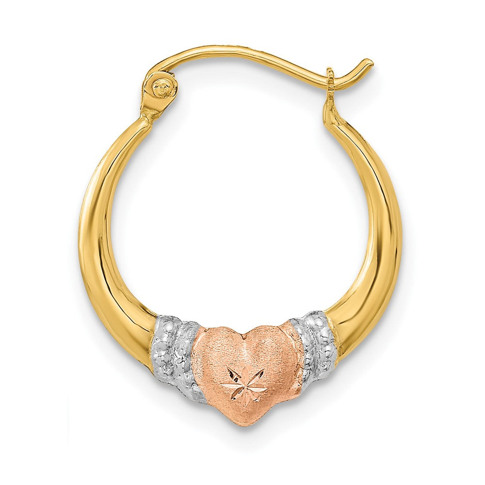Single 14k Two-tone w/White Rhodium Polished Satin & D/C Hoop Earring