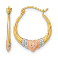 14k Two-tone w/White Rhodium Polished Satin & D/C Hoop Earrings