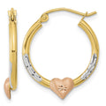 14k Two-tone with White Rhodium D/C Heart Hoop Earrings
