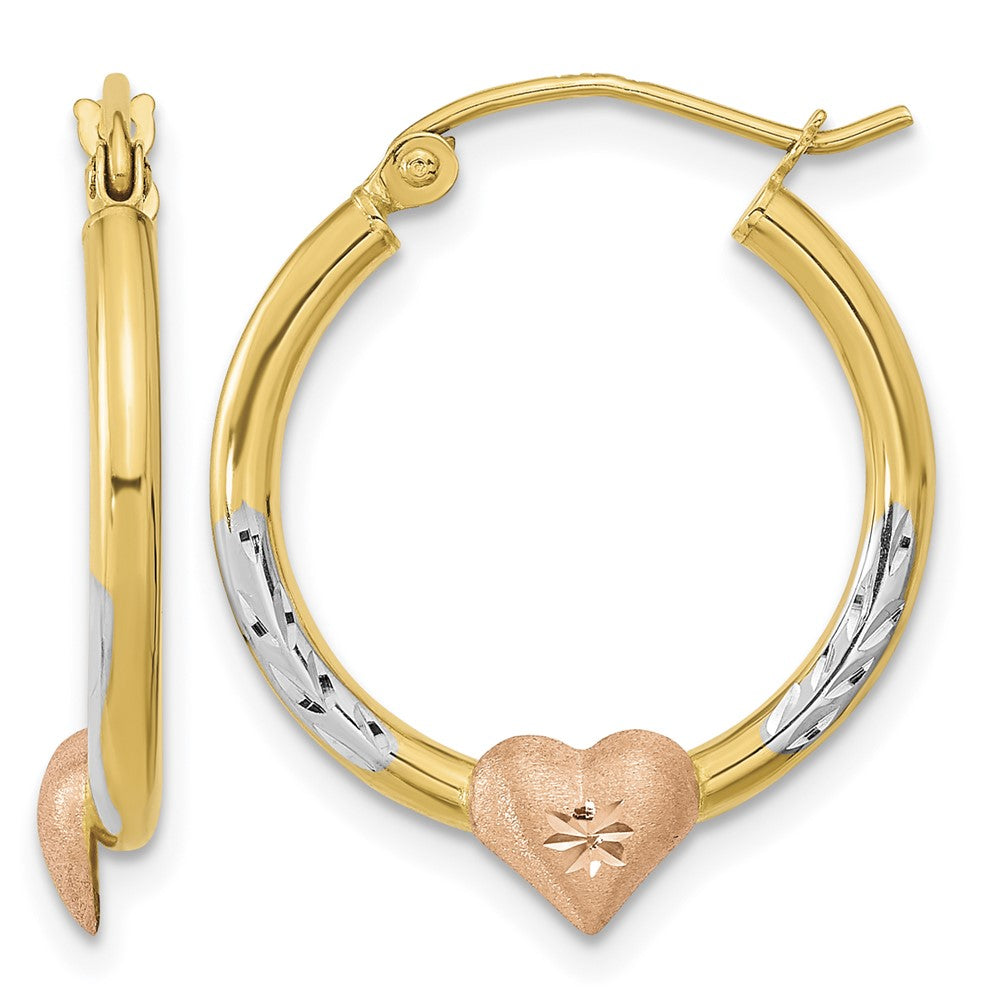 14k Two-tone with White Rhodium D/C Heart Hoop Earrings