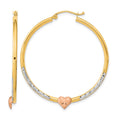 14k Two-tone with White Rhodium D/C Heart Hoop Earrings