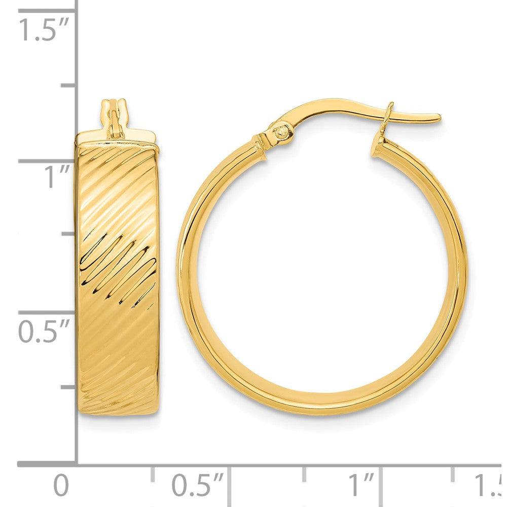 14K 8mm Polished & Textured Hinged Hoop Earrings