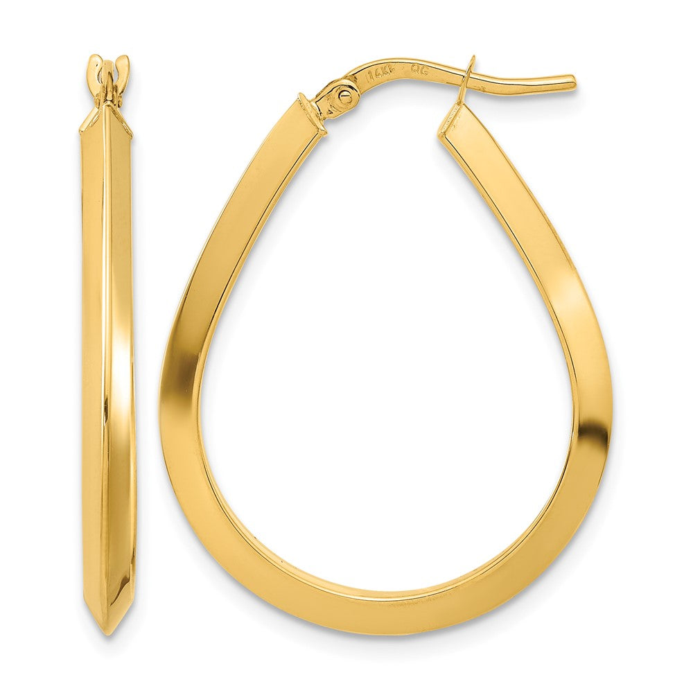 14k Polished 2.75mm Knife Edge Teardrop Shape Hoop Earrings