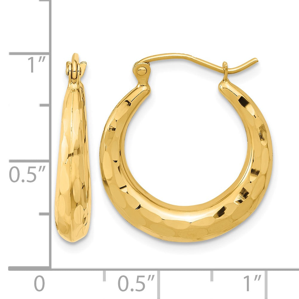 14k Polished Diamond-cut Hoop Earrings