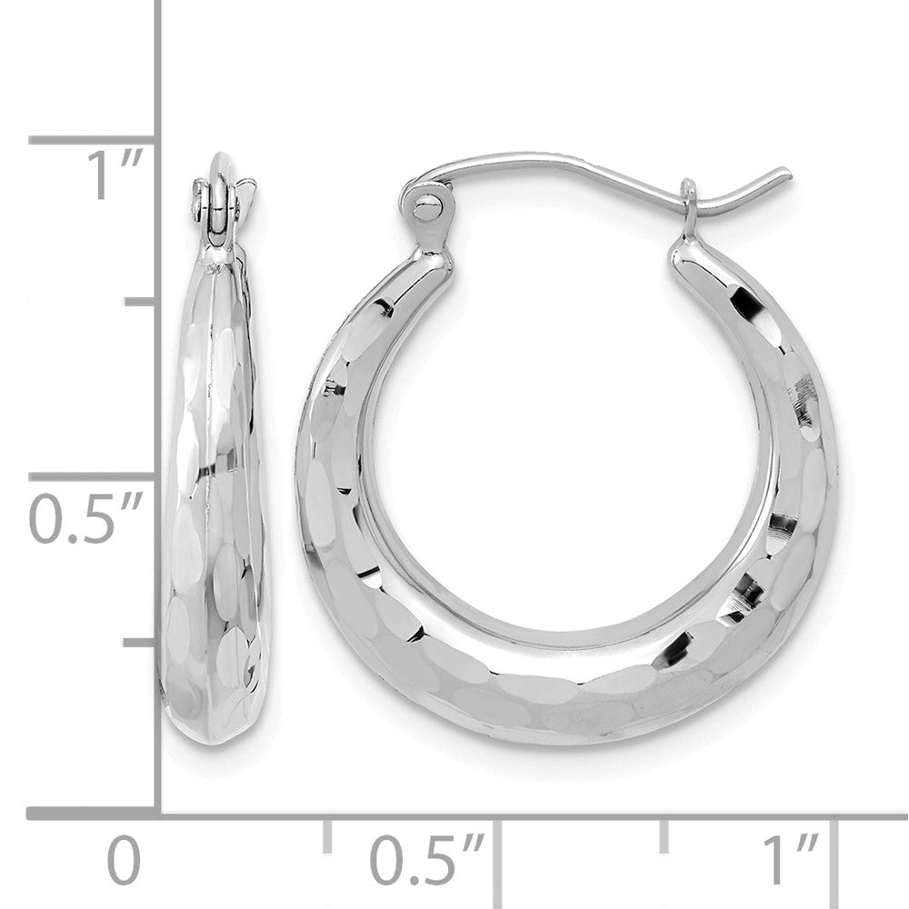 14k White Gold Polished Diamond-cut Hoop Earrings