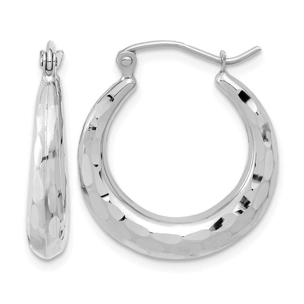14k White Gold Polished Diamond-cut Hoop Earrings