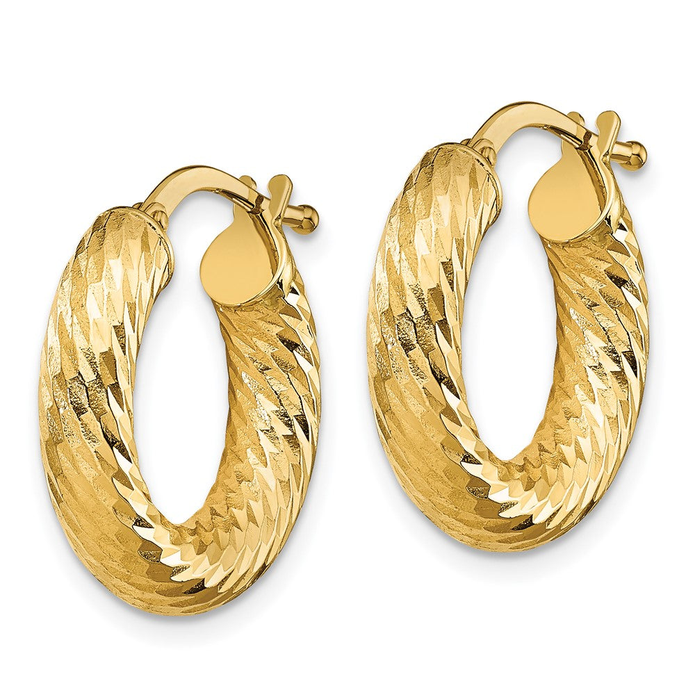 14k 4x18mm Diamond-cut Round Hoop Earrings