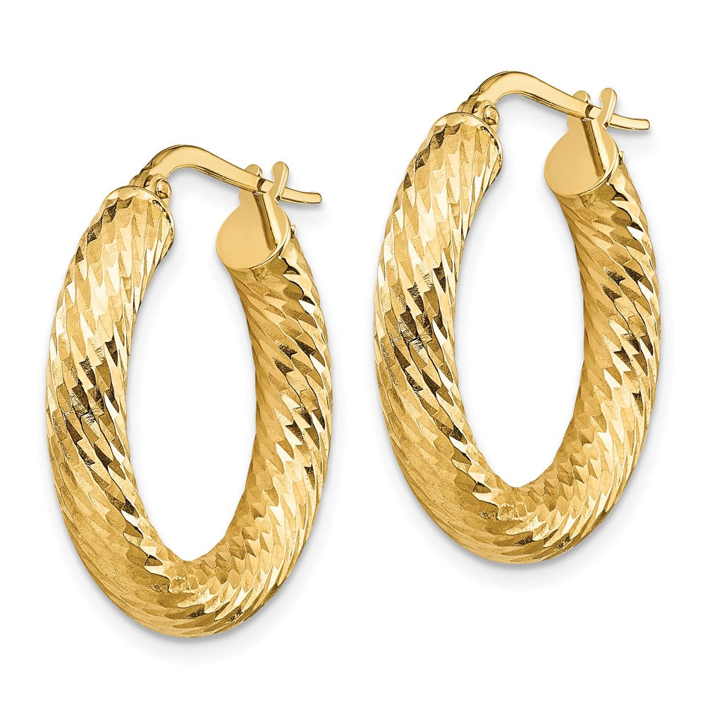 14k 4x22mm Polished Diamond-cut Round Hoop Earrings