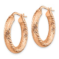 14k 4x22mm Rose Gold Polished Diamond-cut Round Hoop Earrings