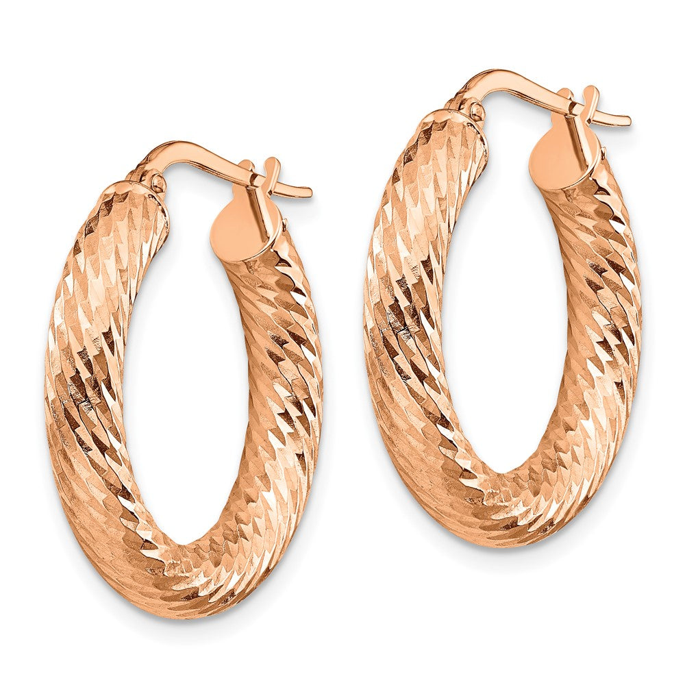 14k 4x22mm Rose Gold Polished Diamond-cut Round Hoop Earrings