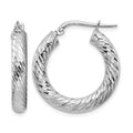 14k 4x22mm White Gold Diamond-cut Round Hoop Earrings