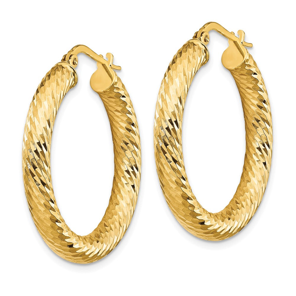 14k 4x30mm Diamond-cut Round Hoop Earrings