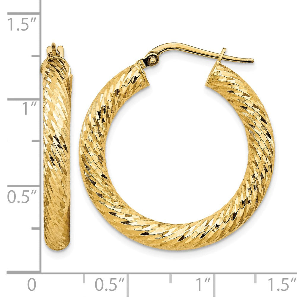 14k 4x30mm Diamond-cut Round Hoop Earrings