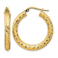 14k 4x30mm Diamond-cut Round Hoop Earrings