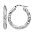 14k 4x30mm White Gold Diamond-cut Round Hoop Earrings
