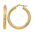 14k 4x35mm Diamond-cut Round Hoop Earrings