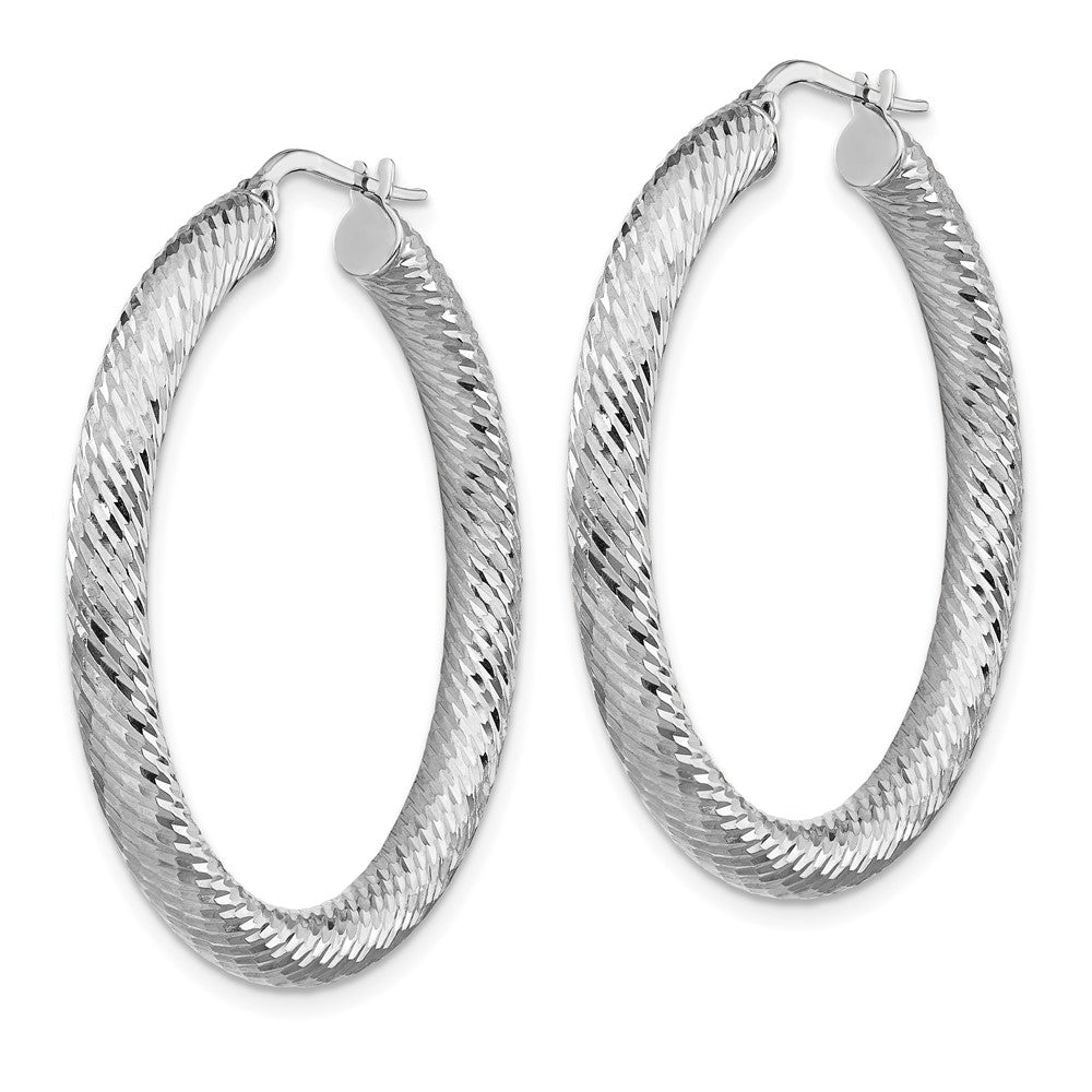 14k 4x40mm White Gold Diamond-cut Round Hoop Earrings